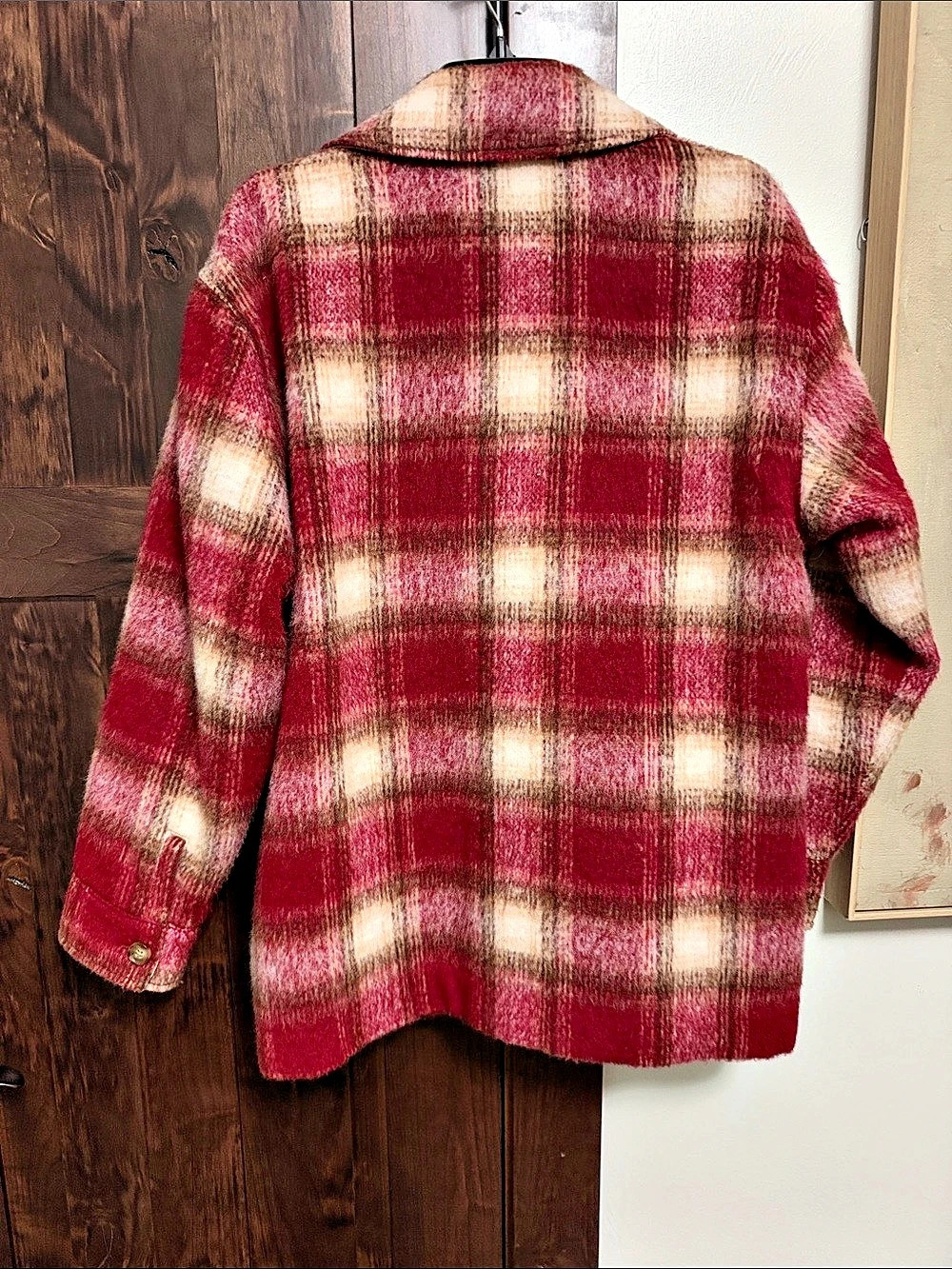 Abercrombie & Fitch Plaid Jacket in Red & Cream Size Medium - Picture 2 of 5